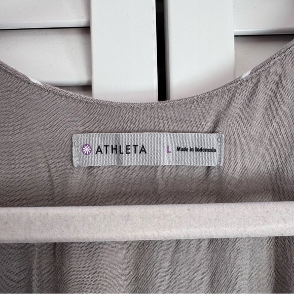 Athleta Comeback Tank Midi Dress Gray White Stripe Ruching Size L - Picture 4 of 9